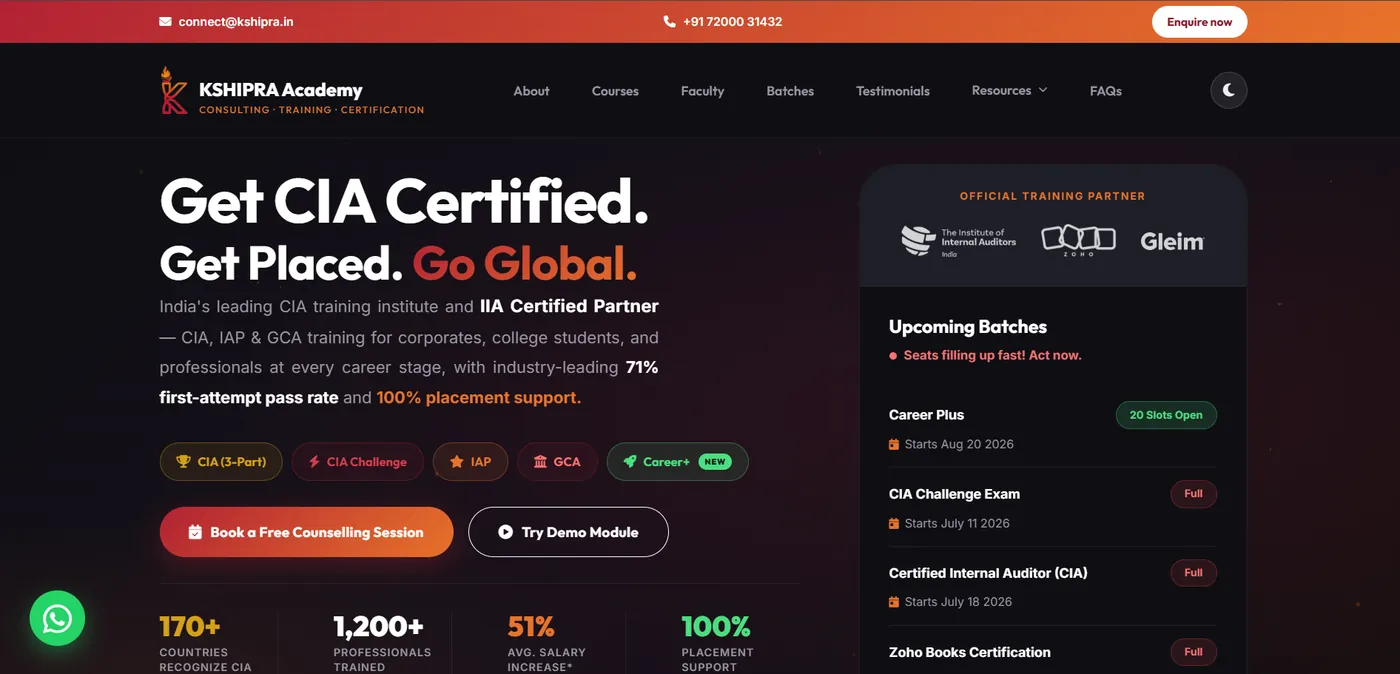 Kshipra Academy website home page designed by AppifyBiz