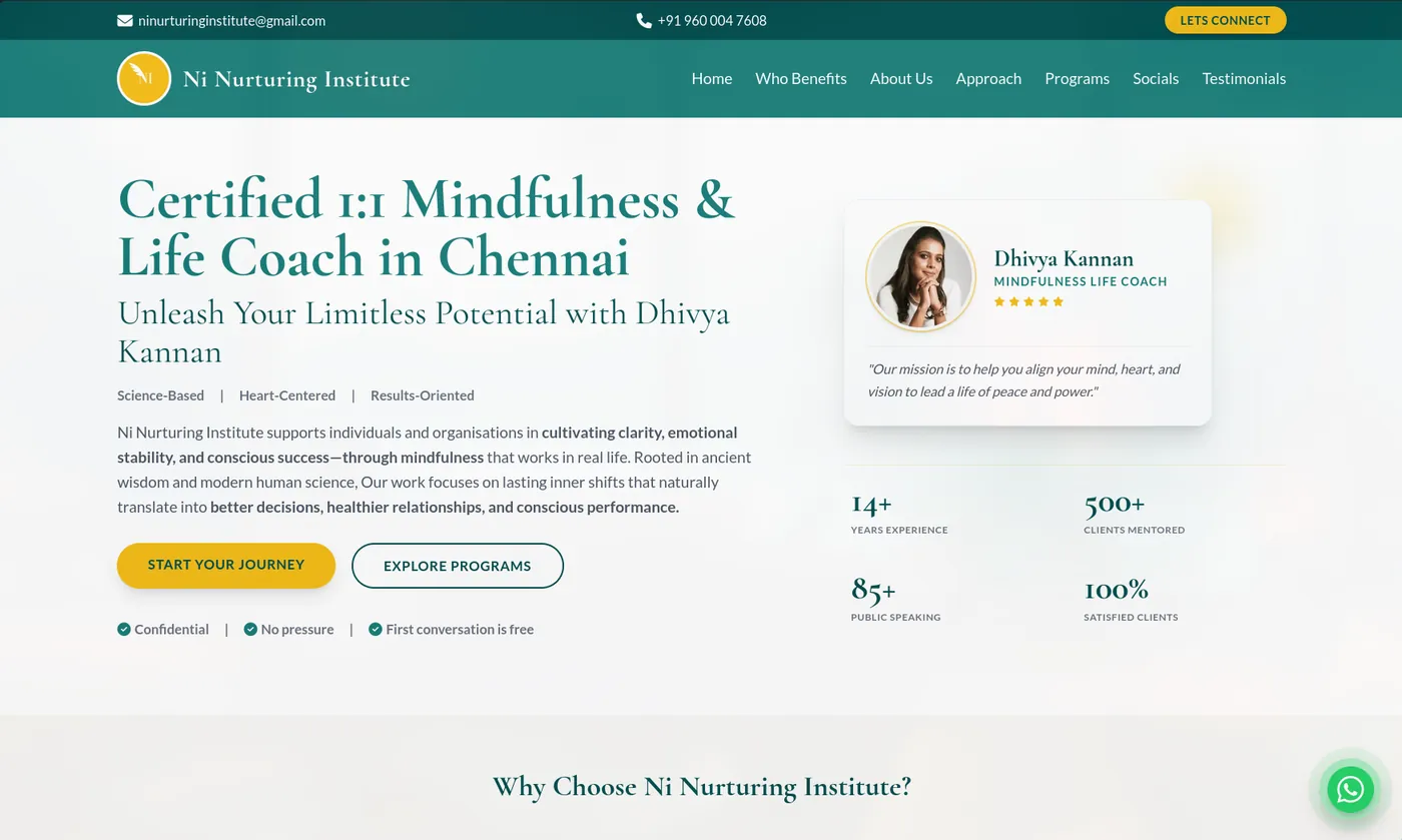 Ni Nurturing Institute mindfulness and life coaching website